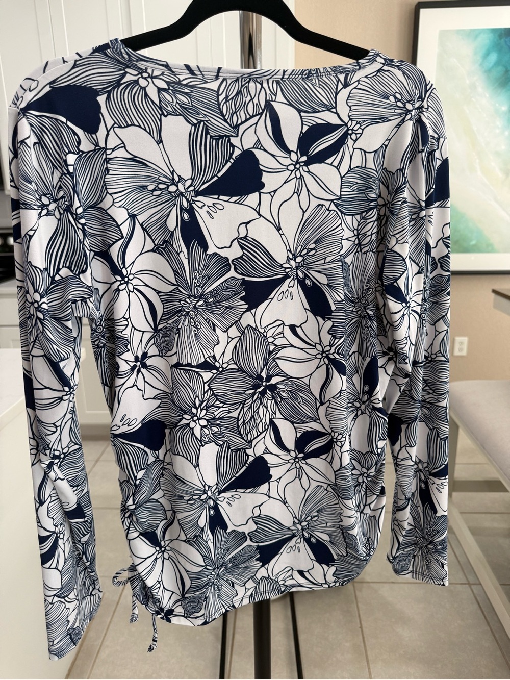 Stella Parker Collection Blue Floral Blouse Women's Large Side Tie Top